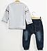 12 Months Kids Boy Autumn 2 Pieces Long Sleeve Grey T Shirt + Jeans Pants