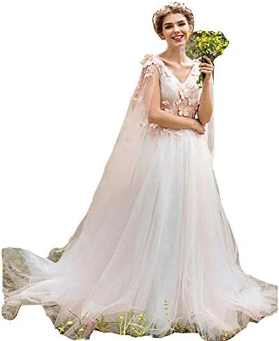 HotGirls Women Princess Lace Appliques V Neck Tulle A Line Wedding Dress (UK28, Ivory)