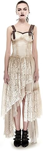 Gothic Women's Asymmetrical Hem Lace Matching Do Old Steam Punk Dress Cotton Sleeveless Dress,2 XL