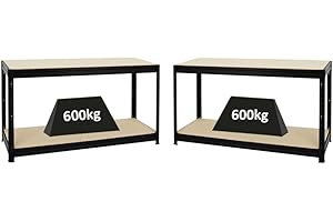 PROREGAL Mega Deal 2X Etabli Dino réglable en Hauteur | HxLxP 90x160x60cm | Capacité de Charge 600kg | Noir | Etabli d’Atelier, Table de Travail & Bricolage