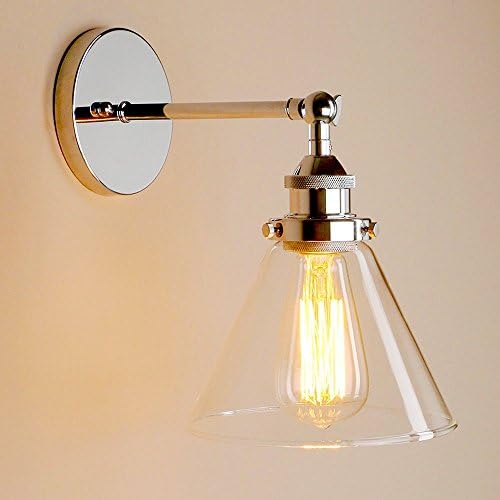 AWAMA Vintage Industrial Funnel Glass Lampshade Wall Light Chrome for Living Room Hallway Bedroom Babyroom Bathroom Corridor