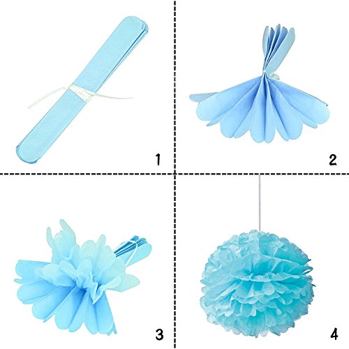 Happy Birthday Girlande Set, Wartoon Habby Birthday Alles Gute Zum Dekoration Deko Geburtstag Girlande Quasten Girlande Geburtstag und Pompoms Quaste für Geburtstag Dekoration(Blau und Weiß) - 5