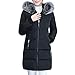 Produktbild Dicker Winterjacke,Down Lammy Jacke Lange Mantel Outwear Damen Wintermantel Daunenjacke Frauen Winter Warm Daunenmantel Reißverschluss Oberbekleidung Mit Kapuze Pelz Halsband Elecenty (XL, Schwarz 2)