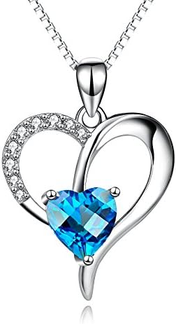 ELBONTEK Valentine's Gift for Women 925 Sterling Silver "Be With You" Blue Heart Pendant Necklace for Women (Blue heart)