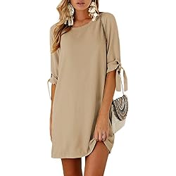 YOINS Vestidos Mujer Casual Vestido Largos de Fiesta Manga Corta Verano Vestidos Camiseta con Cuello Redondo con Mangas de Kowknot Caqui S/EU36-38