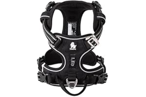 WINHYEPET True Love TLH56512 Harnais anti-traction extra réfléchissant et réglable en maille rembourrée et douce pour chiens de petite, moyenne et grande taille (noir, M)