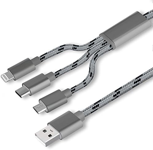 3-in-1 Charging Cable Usmain Multiple USB Charger Cable, 1.5M Nylon Braided Multi Charger Connector/Adapter with USB C/Lightning/Micro USB Port for iPhoneX/8, Galaxy S8/Note8, Huawei P9/10 etc.