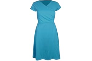 Zeagoo Vestido informal para mujer, vestido de verano, monocolor, minivestido elegante, vestido de camiseta, elegante, acampanado, cuello en V, manga corta, tallas XS-XXL