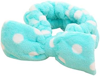 Women Ultra Soft Coral Fleece Bowknot SPA/ Face Washing / Mask/ Makeup Cosmetic Elastic Hair Band Headband Bow Towel (Blue Dot)