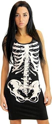 Glow in the Dark Black and White Skeleton Juniors Costume Tank Dress (Juniors Medium)