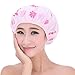Moolecole Women Waterproof Hair Dry Lined Shower Cap Floral Double Layer Bathing Cap Elastic Band Spa Shower Hat Pink