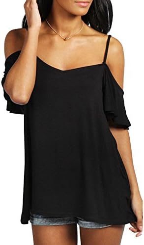 Maistore Women's Off Shoulder Top Ruffle Sleeve Spaghetti Strap Halter Tops
