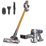 Aspirateur Balai sans Fil Sans Sac 2 en 1 9000Pa Puissant Aspirateur sans Fil électriques mural 2 Vitesses Batterie 45 min 4 têtes de brosse pour d'animaux voiture bureau