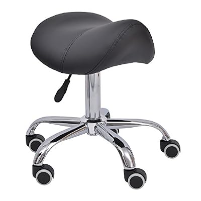 Homcom Tabouret de massage tabouret selle ergonomique pivotant 360° hauteur réglable simili cuir noir chromé
