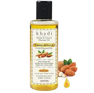 Satvayush Khadi Sweet Almond Oil - Badam Oil For Hair & Body Massage Ayurvedic Natural & Herbal Oil - 210 ml