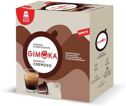 Gimoka, Espresso Cremoso, Intensità 10/13, 50 Capsule Compatibili con Sistema Nespresso, Dolce ed Equilibrato, Note di Nocciola e Frutta Secca, Aroma Morbido e Avvolgente