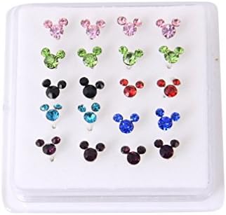 JTC Pack of 10 Pairs / 20 Pcs Mixed Design Ladies Jewellery Enamel Crystal Ear Stud Earrings With Square Plastic Case (3#)