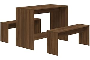 vidaXL Essgruppe 3-TLG. Sitzgruppe Esstisch Tisch Tischgruppe Bank Esszimmerbank Esszimmergruppe Esszimmergarnitur Tischset Braun Eiche-Optik Holzwerkstoff