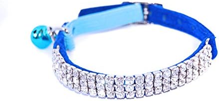 Pet Palace® "Moggy Monarch soft plush velvet and diamante cat safety collar for cat royalty plus FREE cute catnip toy! (Balmoral Blue)