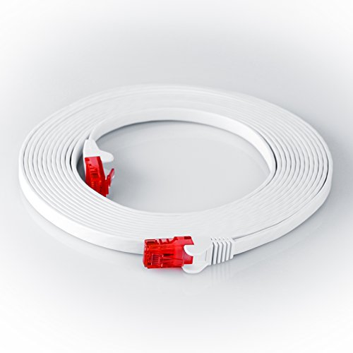 10m – CAT.6 Ethernet Gigabit LAN Netzwerkkabel / Flachbandkabel / Verlegekabel (RJ45)| 10/100/1000Mbit/s | inkl. Knickschutz | kompatibel zu CAT.5 / CAT.5e / CAT.7 | weiß | 10,0 Meter - 3
