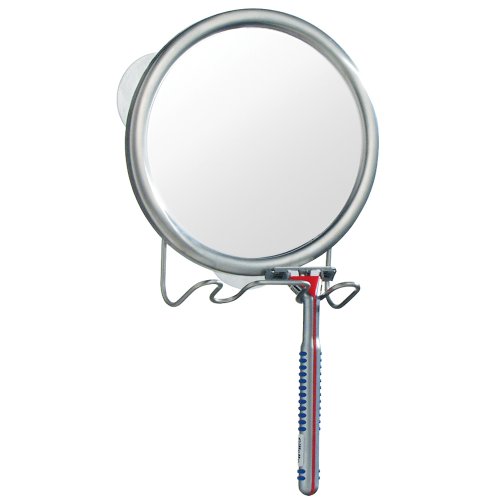 InterDesign 42070EU Forma Spiegel mit Rasierer-Haltung, mit Saugnäpfen, Edelstahl gebürstet