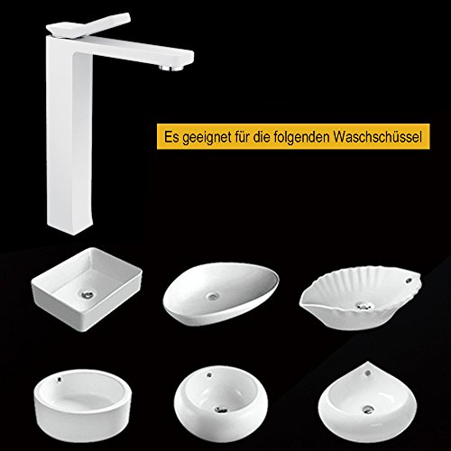Homelody Weiss Lack Hohe Wasserhahn Bad Armatur Einhebel Waschtischarmatur Einhebelmischer Waschbeckenarmatur Badarmatur f.Badzimmer - 5