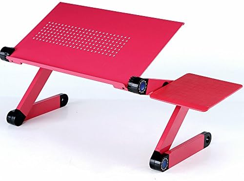 Portable Adjustable Aluminum Laptop Desk Stand with 360 Degree Foldable Stand Tray, Mouse Board Side Mount, Cooling holes, Light Weight and Strong Legs, Pink