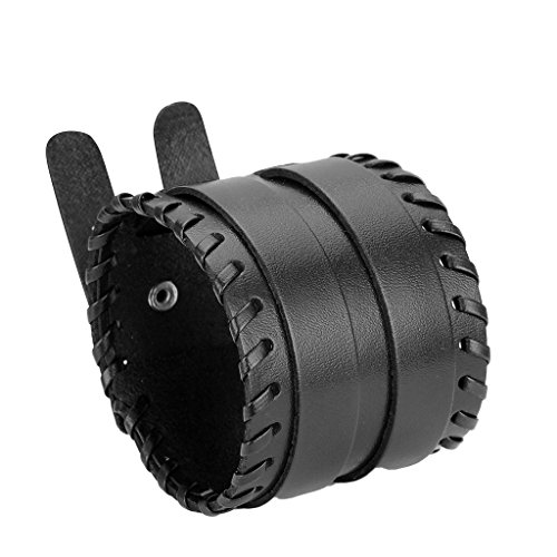 Homyl Mens Cowhide Bracelet Punk Leather Cuff Bangle Wristband Wristlets - Black