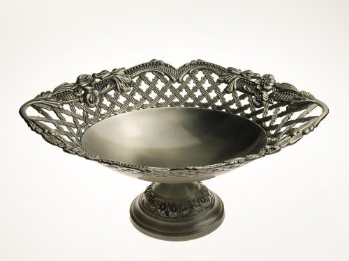 Stainless Steel Pewter Finished Footed Oval Bowl