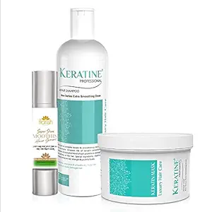 KERATINE PROFESSIONAL Keratin Shampoo, Hair Mask and Florish Serum(50 Ml) - Repair Shampoo, Repair Hair Mask and Florish Professional Serum for Thin Fine Hair - For Dry Damaged Color Treated Hair
