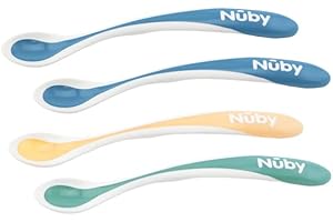 Nuby - Cuillère thermosensible brevetée à bord souple - Pack de 4 - Bleu - 3+ mois