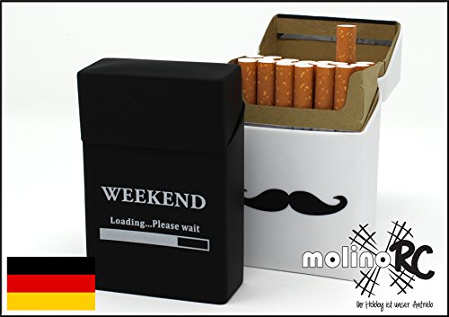 2x Zigarettenbox aus Silikon - Weekend und Schnurrbart weiß - Zigarettenhülle - Zigarettenetui - passend für eine Zigarettenschachtel in Standardgröße