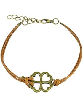 Beyoutifulthings Wickel-Armband Kleeblatt Länge 250mm Breite 1,48mm verstellbar Armreif Karabinerverschluss Echt-Leder...