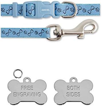 Ancol Blue Bone & Paw Small Bite Bone Puppy Small Dog Collar and Lead Set With Silver Bone ID Tag