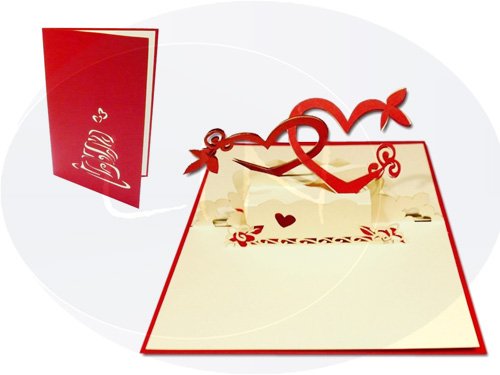 LIN POP UP 3D Karte Hochzeitskarten Liebe Verliebt Valentinskarten Herzpaar (Nr.75)