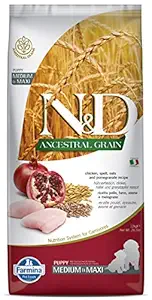 FARMINA N&D Ancestral Grain Dry Dog Food, Puppy Medium and Maxi Breed, 12-kg, Chicken and Pomegranate