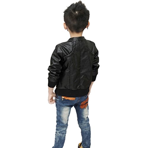 Chinaface Boy's Trendy Stand-Collar PU Leather Spring Moto Jacket Black-S