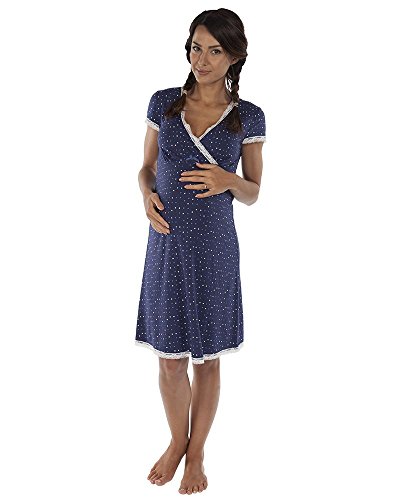 The Essential One - Luxury Lace Trim Nursing Nightie - Blue - Medium - EOM166