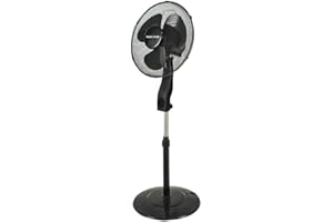 Max Star Ventilador de Pie 40W, Oscilante, Potente, Silencioso, Rejilla de Seguridad, 3 Velocidades, Altura Ajustable, 3 Aspas, Diametro 40cm, Base Redonda Estable, Cabezal Inclinable, Negro
