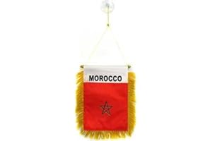 AZ FLAG - Fanion Maroc Pour Décoration Voiture Avec Ventouse et Franges Dorées - Mini Drapeau Marocain - 13x10 cm