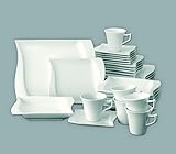 eckiges weißes Porzellan mit geschwungenen Kanten