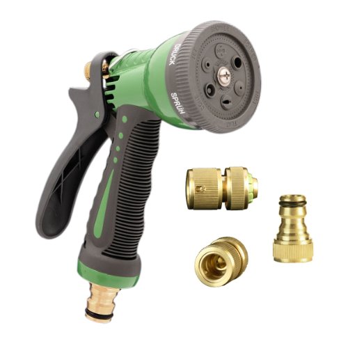 Sanifri 470010456 Garten-Handbrause Set für 1/2" Gartenschlauch, bestehend aus Gartenbrause, 6-fach verstellbar und Messing-Steckkupplungsset