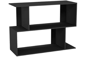 URBNLIVING 80cm Width Black 2 Tier Wooden Shelving Unit Freestanding Bookcase Display Organiser with Irregular Storage Compartments for Bedroom Study Living Room Office Modern Open Bookshelf