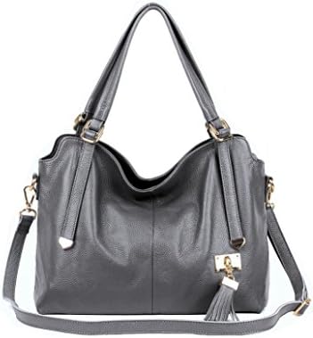 Handbag,Lanowo Durable Single Shoulder Cowhide Leather Tote Bag,Cowhide and Manmade Leather Detachable Convenient Braces Messenger Bag with Multi Pouch for Ladies,Gray