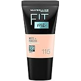 Maybelline New York Liquid Foundation, Matte & Poreless, Full Coverage Blendable Normal to Oily Skin, Fit Me, 115 Ivory, 18ml