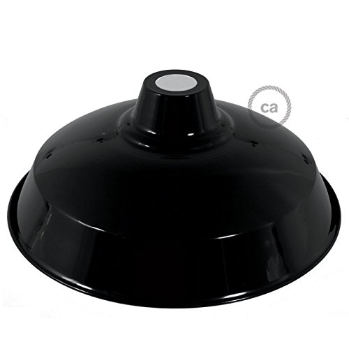Industrie Lampenschirm Bistrot E27 Metall lackschwarz mit weißer Innenseite. Durchmesser 38 cm. - 3