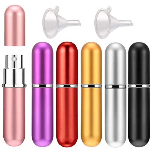 S.D. Maket 5ml Botellas de Atomizador de Perfume, 6pcs Mini Atomizador de Perfume Refillable Perfume Atomizador Botella de Spray Vacía con Embudo de 2