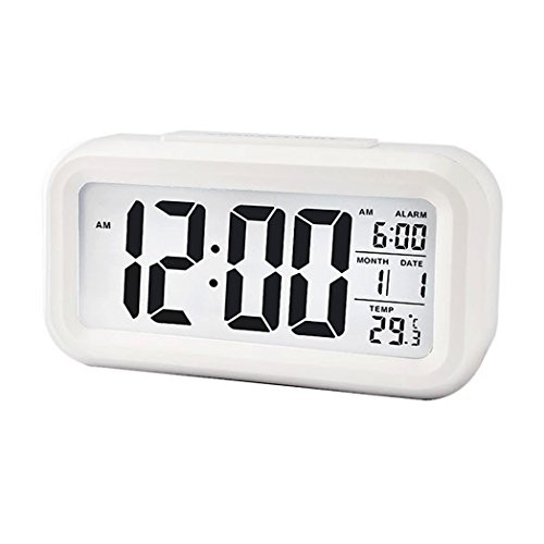 JUYUAN-EU Digital NachtSensor Wecker LED Snooze Taste Alarm Clock - Beleuchtung Reisewecker Licht aktivierten Sensor-Hintergrundbeleuchtung Weiss
