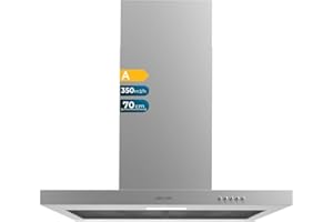 Cecotec Campana Extractora 70 cm Tipo T Bolero Flux TM 703500 Inox A. Potencia de Succión 350m3/h, Motor 70W, Control Mecánico, 3 Niveles de Potencia, Luz y Filtro de Carbono, Inox