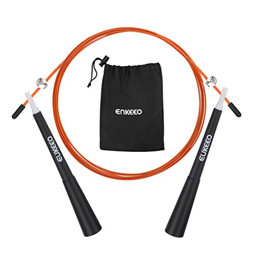 Enkeeo Profi Springseil Speed Rope mit 1 Ersatzseil leichtes verstellbares Stahlseil, Ideal für Sport & Fitness, Boxen, MMA, Faszien Training, Crossfit, WOD mit Transporttasche - 9